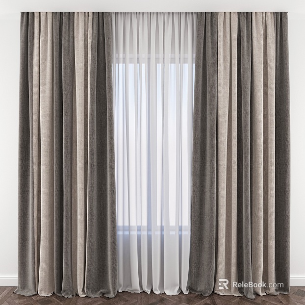 Gray Beige Fabric Curtain Bedroom Living Room texture