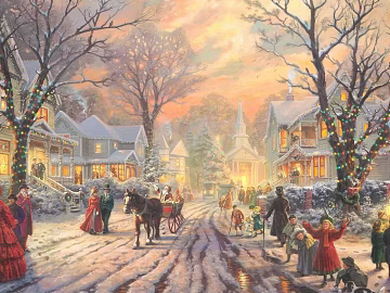 Christmas Street Landscape Oil Painting texture (ID:ffach719500)