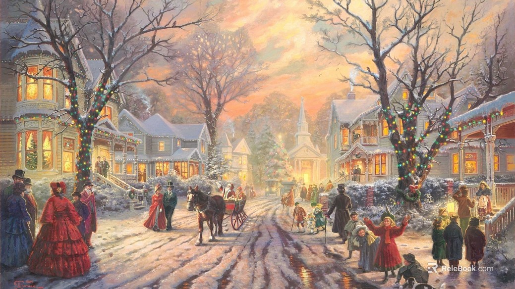 Christmas Street Landscape Oil Painting texture