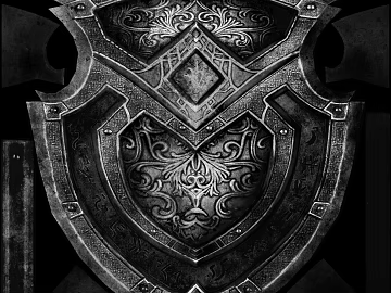 Vintage silver distressed metal shield 3d model