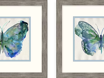 Watercolor wind blue green butterfly decorative painting texture (ID:ffaeh566936)