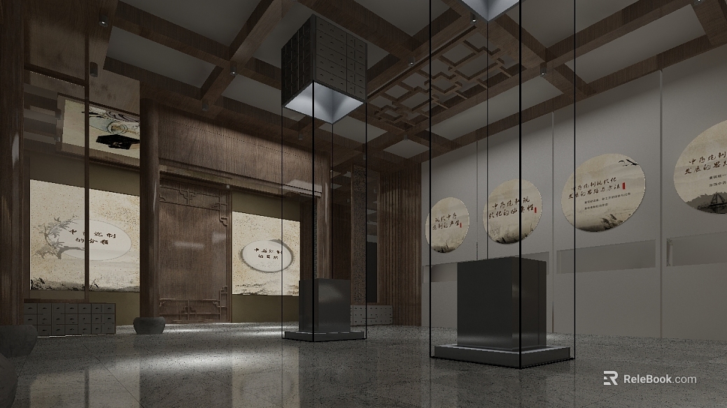 New Chinese Wooden Exhibition Hall Space texture