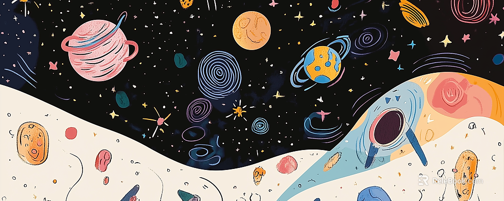 Modern child astronaut starry sky moon mural bedside background texture