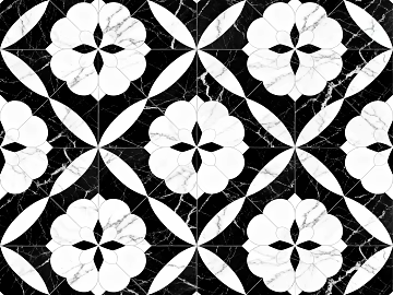 Modern Middle Ancient Style Black and White Stone Parquet Flower Geometric Pattern Water Knife Stone Parquet Floor Tile Light Luxury Black and White Parquet Marble texture (ID:ffaeh822927)