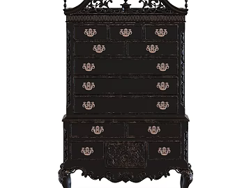 Retro black carved wooden bucket cabinet 3d model