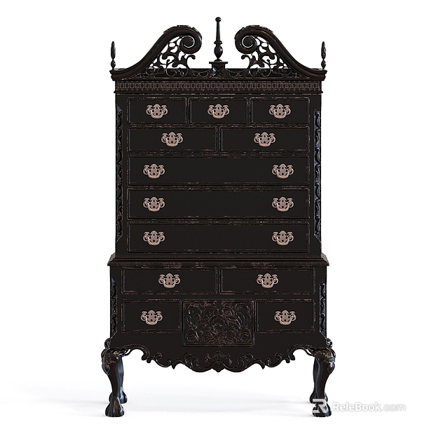 Retro black carved wooden bucket cabinet texture