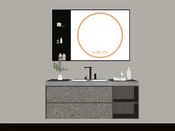 Modern gray-tone annual ring grain wood bathroom cabinet panel 3d model