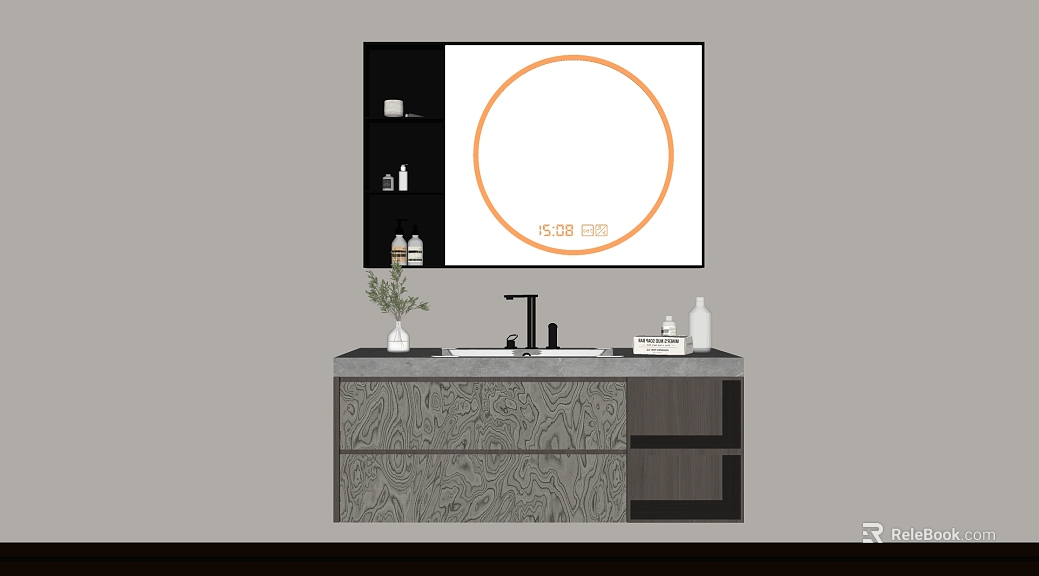 Modern gray-tone annual ring grain wood bathroom cabinet panel texture