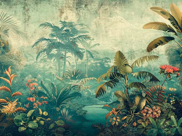 European Literary Plants Tropical Rainforest Wallpaper texture (ID:ffach486316)