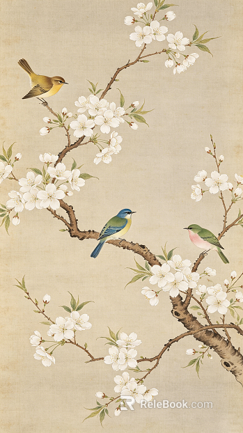 Guofeng meticulous brush flower and bird wallpaper texture