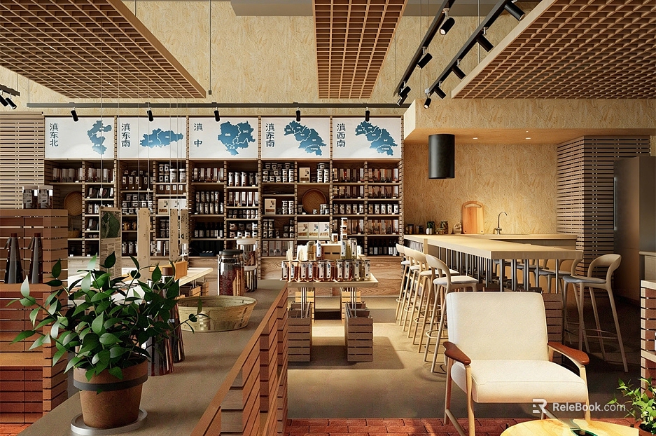 The interior space of the original wood-colored shops texture