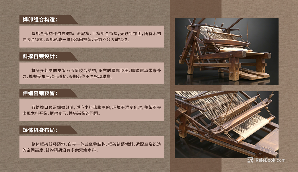Vintage solid wood textile machine wooden components texture