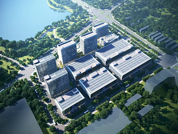Aerial View of Modern Waterfront Industrial Park 3d model