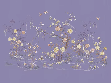 New Chinese Purple Flower and Bird Pattern Wallpaper texture (ID:ffaeh084216)
