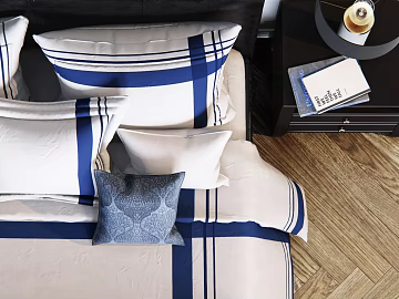 Blue and white striped cotton bedding bedroom kit texture (ID:ffaeh083526)
