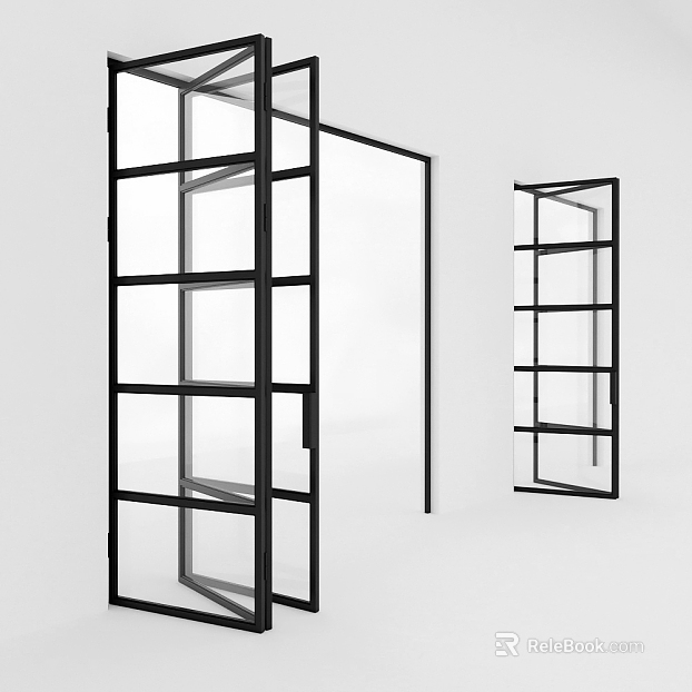 Black narrow frame glass door interior partition texture