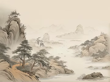 Chinese Traditional Plain Elegant Landscape Decorative Painting texture (ID:ffach454956)