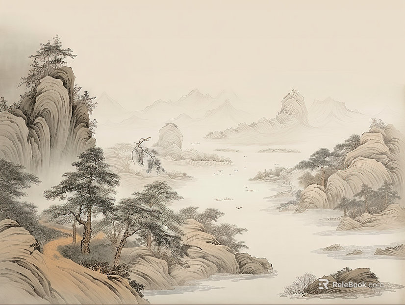 Chinese Traditional Plain Elegant Landscape Decorative Painting texture