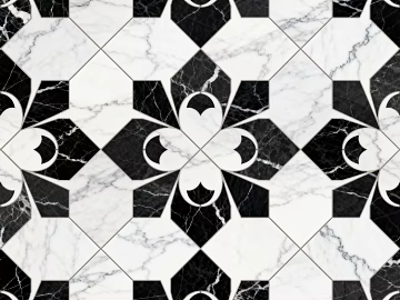 Modern Simple Antique Black and White Stone Parquet Flower Geometric Pattern Water Knife Cut Parquet Floor Tile Light Luxury Black and White Parquet Marble texture (ID:ffaeh717727)