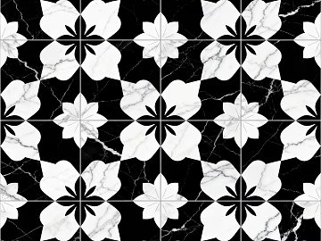 Modern Middle Ancient Style Black and White Stone Parquet Flower Geometric Pattern Water Knife Stone Parquet Floor Tile Light Luxury Black and White Parquet Marble texture (ID:ffaeh828827)