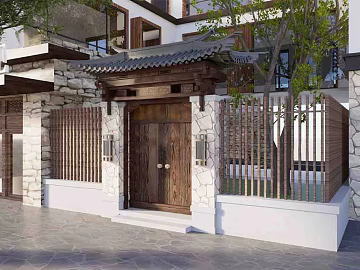 New Chinese Style Dark Brown Wooden Door Courtyard Entrance texture (ID:ffaeh558101)