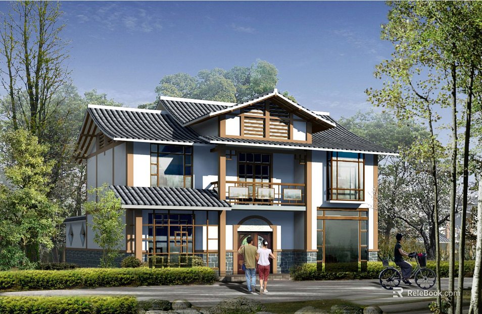 New Chinese style single-family villa residential building texture