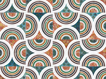 Colorful concentric circle fan-shaped marble water-knife mosaic floor tile texture (ID:ffaeh850534)