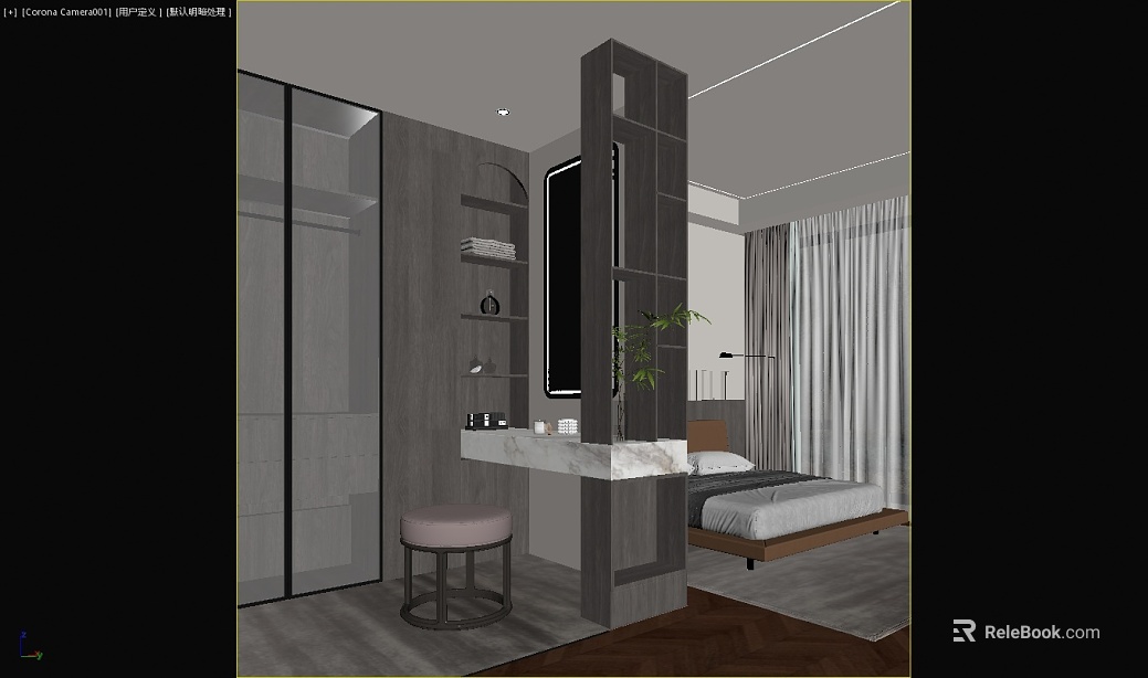 Dark gray wood grain board bedroom custom cabinet texture