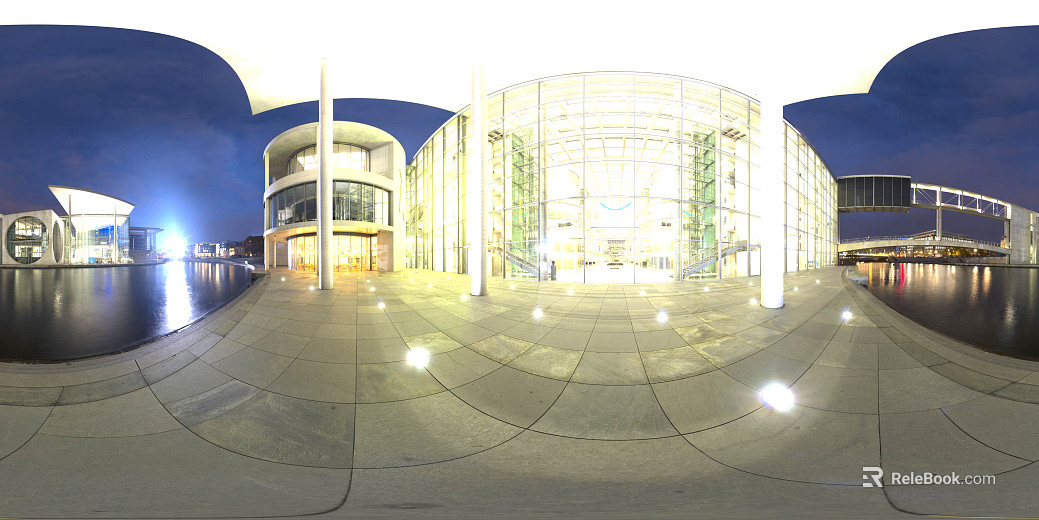 Waterfront Building pedestrian bridge night HDR texture