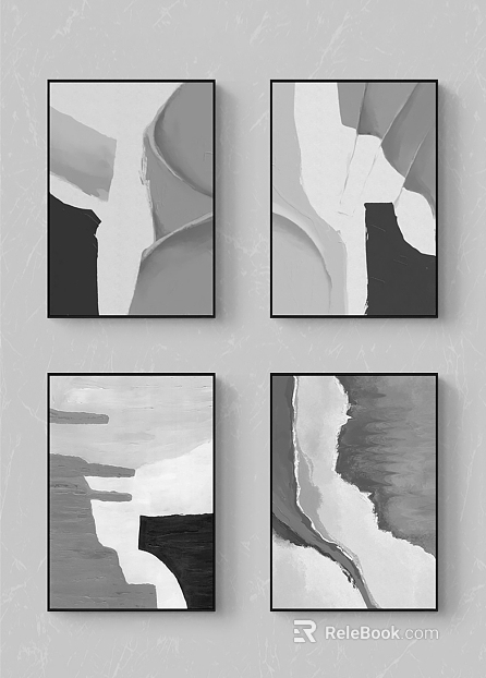 Black and white abstract decorative painting, living room wall art texture
