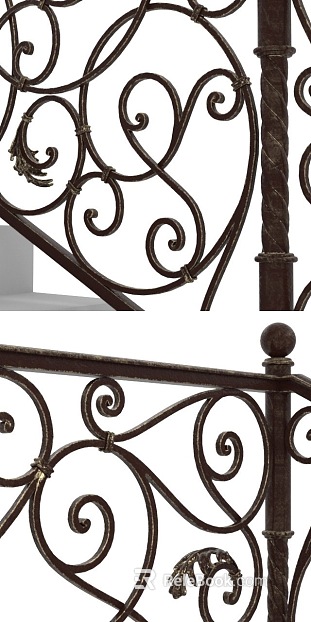 Retro brown old wrought iron stair guardrail texture