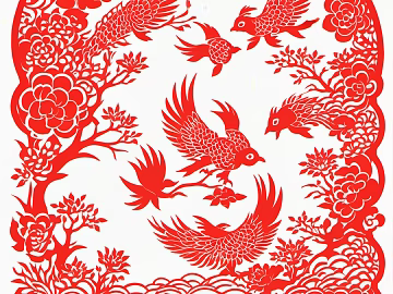 Folk window flower Folk painting Paper-cut painting Decorative painting Iron pot stew texture (ID:ffach506145)
