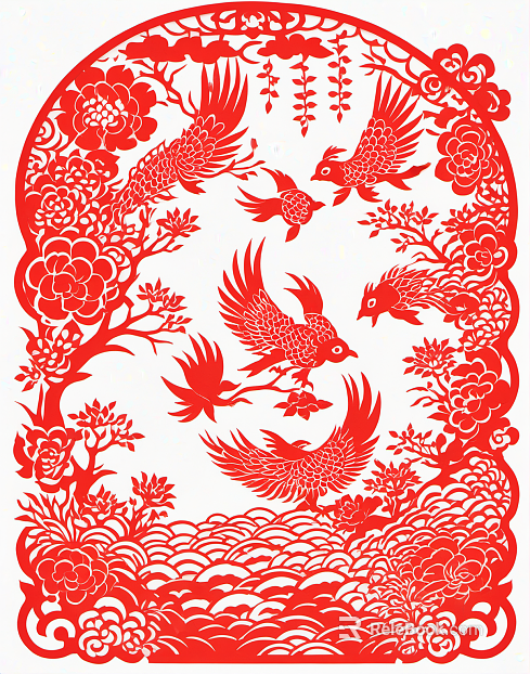 Folk window flower Folk painting Paper-cut painting Decorative painting Iron pot stew texture