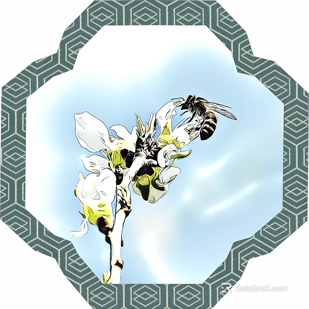 Light Blues Flower and Bird Decorative Painting texture
