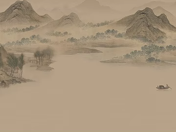 Chinese light brown landscape painting texture (ID:ffaeh021686)