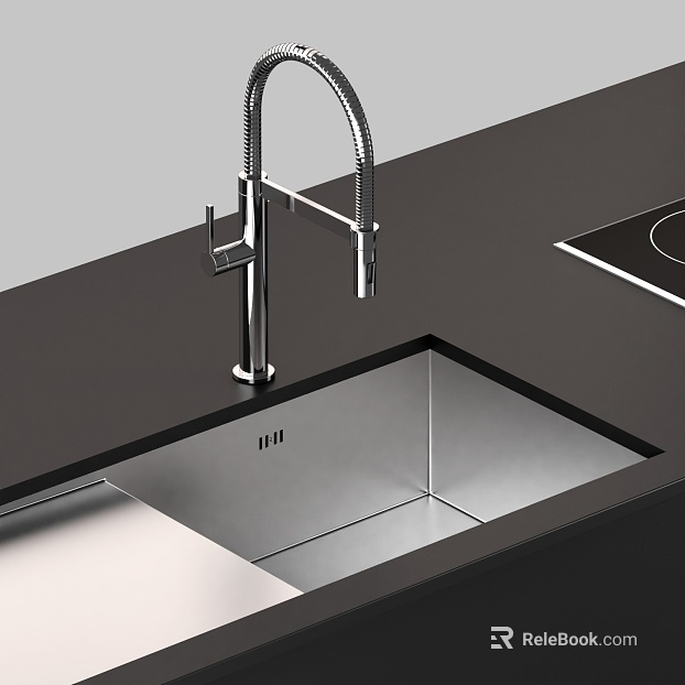 Silver stainless steel kitchen sink faucet texture
