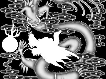 Dragon and phoenix bas-relief, black and white, raised and recessed texture (ID:ffaeh568082)