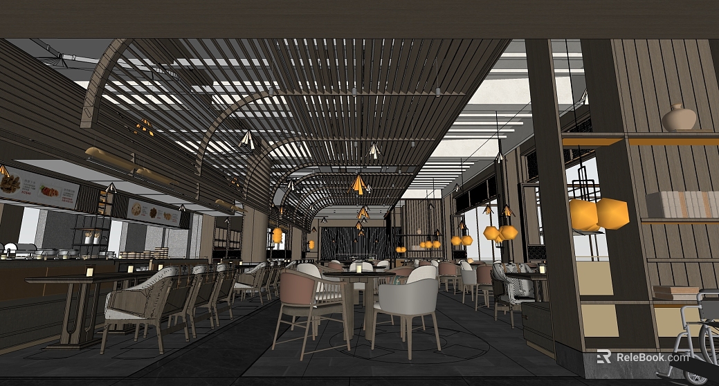 New Chinese Restaurant Wooden Ceiling Scene texture