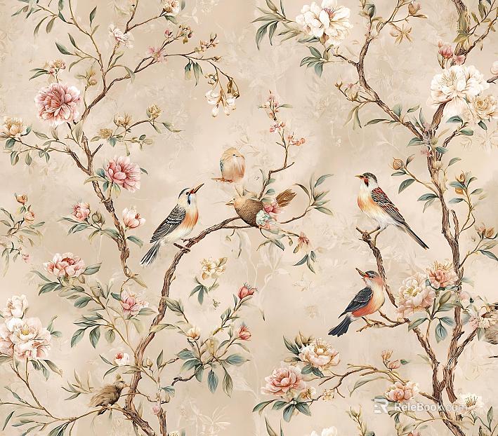 Floral and animal motifs texture