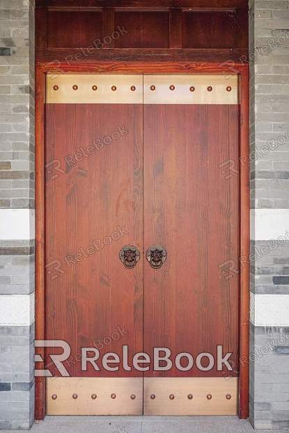 A vintage wooden door with intricate carvings and a distressed finish, adorned with antique metal hardware, evoking a sense of history and nostalgia.