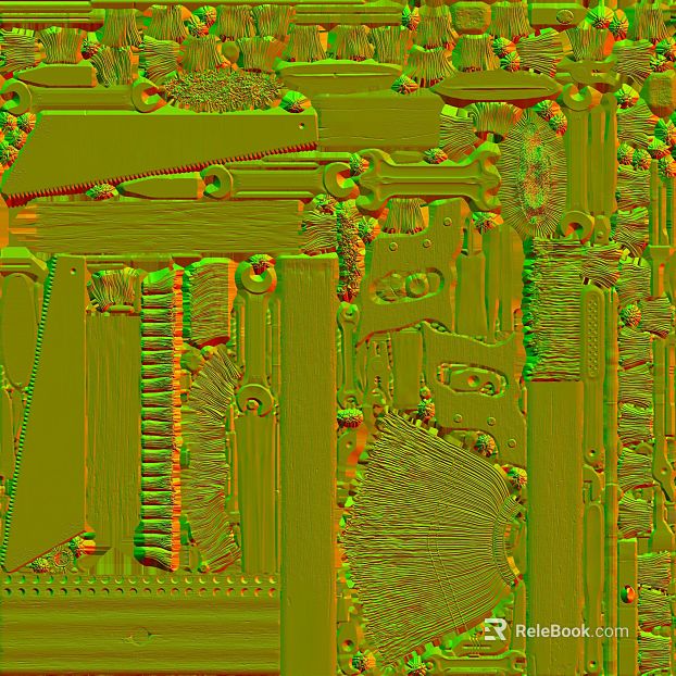 Yellow and Green Wood Carved Decoration Map texture