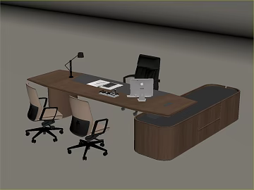 Deep walnut modern office desk and chair set texture (ID:ffaeh827636)