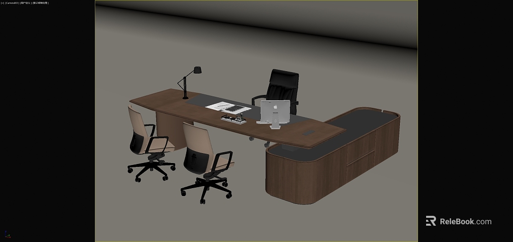 Deep walnut modern office desk and chair set texture