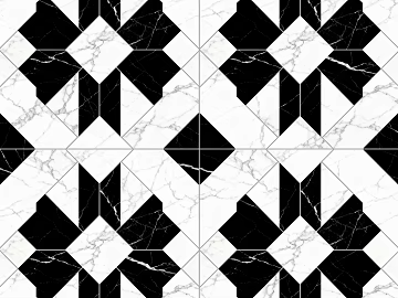 Modern Middle Ancient Style Black and White Stone Parquet Geometric Pattern Water Knife Stone Parquet Floor Tile Light Luxury Black and White Parquet Marble texture (ID:ffaeh762927)