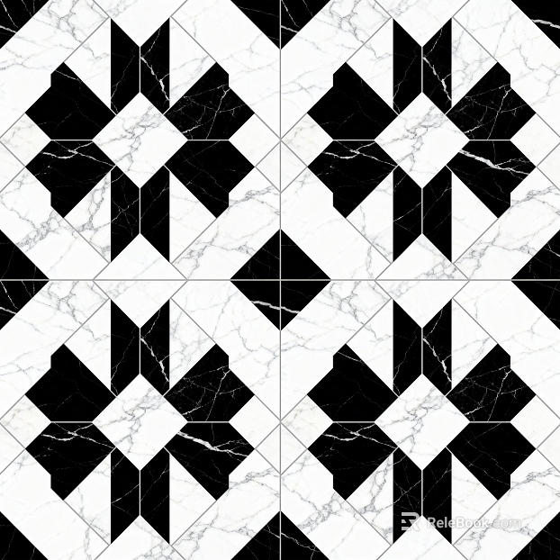 Modern Middle Ancient Style Black and White Stone Parquet Geometric Pattern Water Knife Stone Parquet Floor Tile Light Luxury Black and White Parquet Marble texture