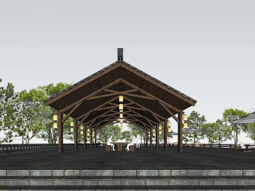Chinese Deep Brown Wooden Pavilion Outdoor Leisure Area texture (ID:ffaeh537164)