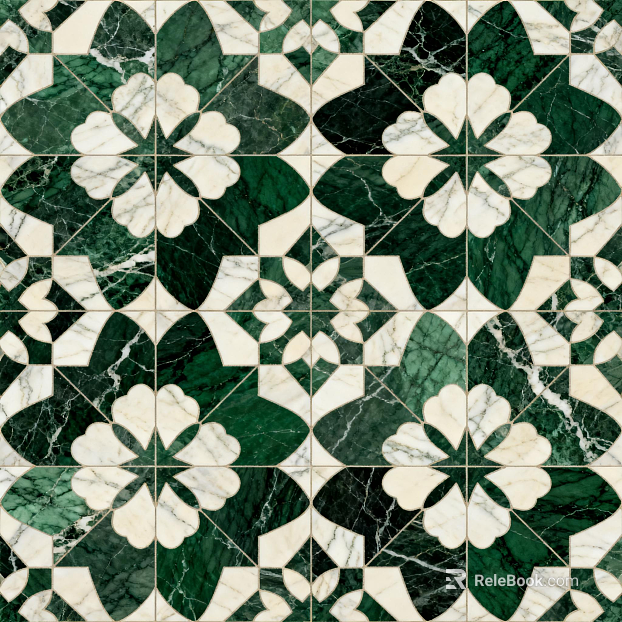 Middle and ancient style Chinese style-Ji wind industrial wind green white stone mosaic flower pattern water cutter mosaic stone green stone mosaic texture