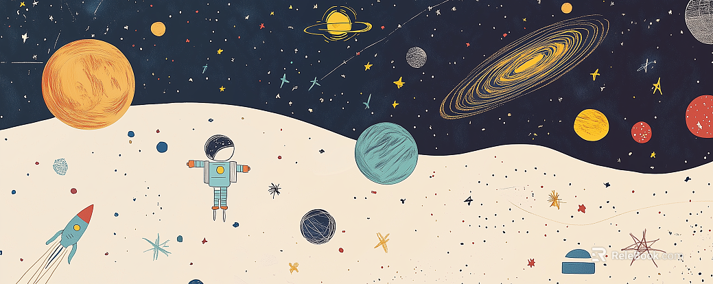 Modern child astronaut starry sky moon mural bedside background texture