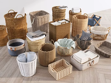 Log Color Rattan Storage Basket Home Storage 3d model