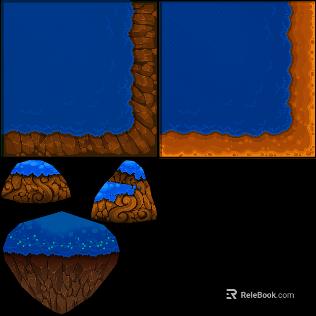 Cartoon Wind Brown Blue Rock Game Scene texture